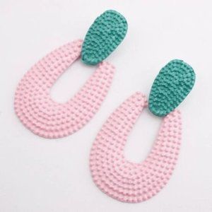 GREEN PINK DANGLE EARRINGS